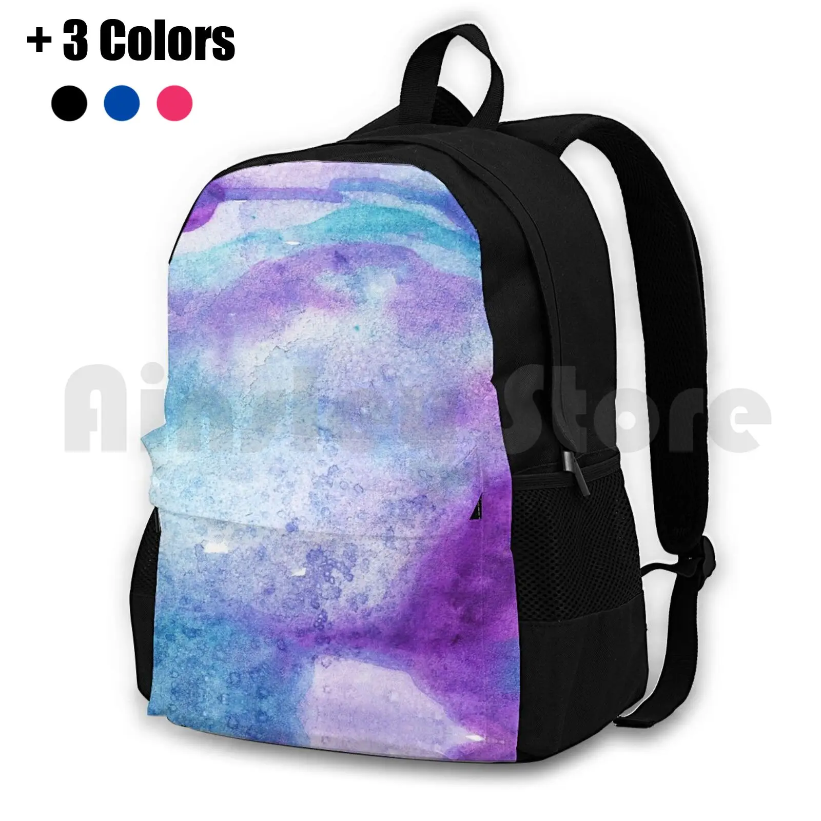

Amethyst Watercolor Outdoor Hiking Backpack Riding Climbing Sports Bag Blue Purple Watercolor Watercolour Dark Tyedye Tye Dye