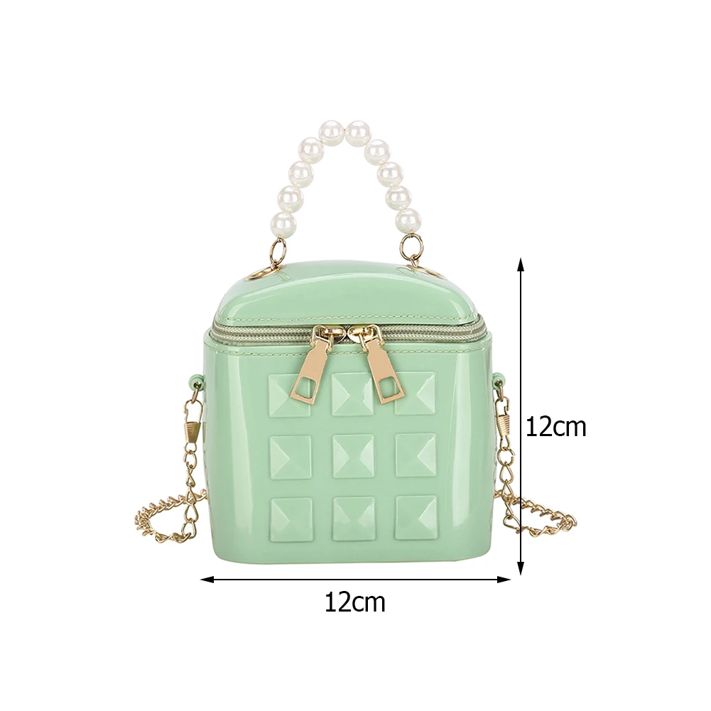 

Fashion Women PU Leather Solid Color Box Shape Shoulder Crossbody Messenger Bag Casual Ladies Pearl Chain Small Handbags Purse
