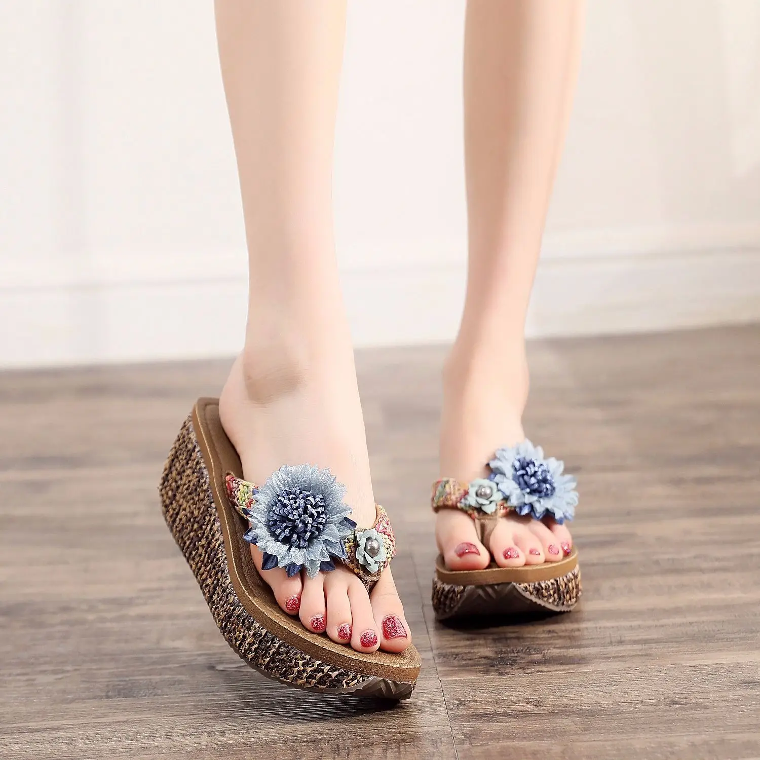 

New High Heel Slippers Women's Summer Wear 2021 Fashion Platform Flip Flops Seaside Beach Flip-Flops Sandals Mules Shoes