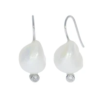 freshwater baroque pearl simple style drop earrings with 925 sterling silver cubic zirconia hook earrings jewelry gift for women