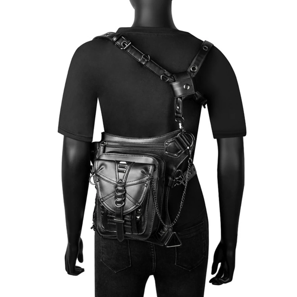 vender Luxo Steam Punk Unisex Rebite Cintura Mensageiro Saco De Peito Hip Hop Couro Plutônio Motociclista Ombro Perna Pacote Multi-função Mochila