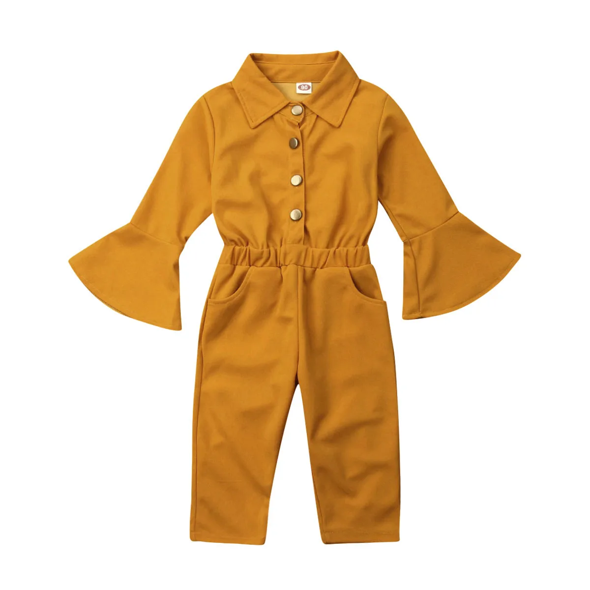 Детский комбинезон 2019 модный с рукавами колокольчиками для маленьких девочек