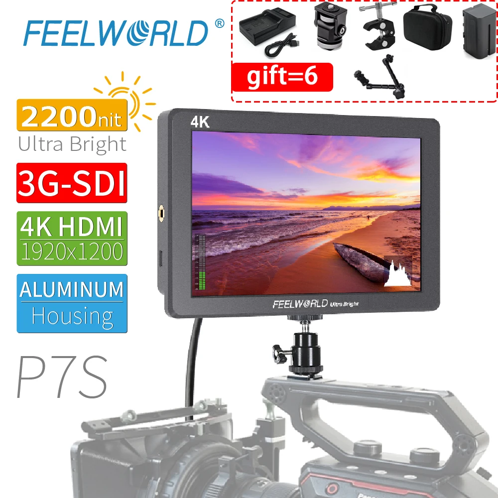 FEELWORLD P7S 4K монитор 7 дюймов 2200nit 3G-SDI на поле камеры DSLR алюминиевый фокус Assist HDMI для