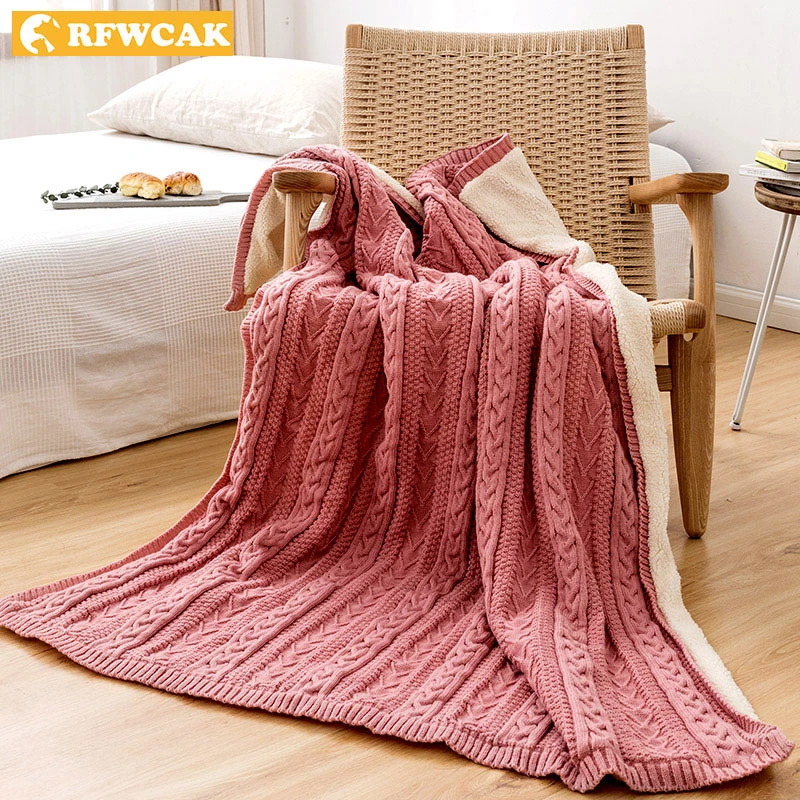 Nordic Winter Thickened Warm Fleece Striped Plaid Solid Color Single Lunch Break Sofa Office Leisure Travel Decorative Blanket