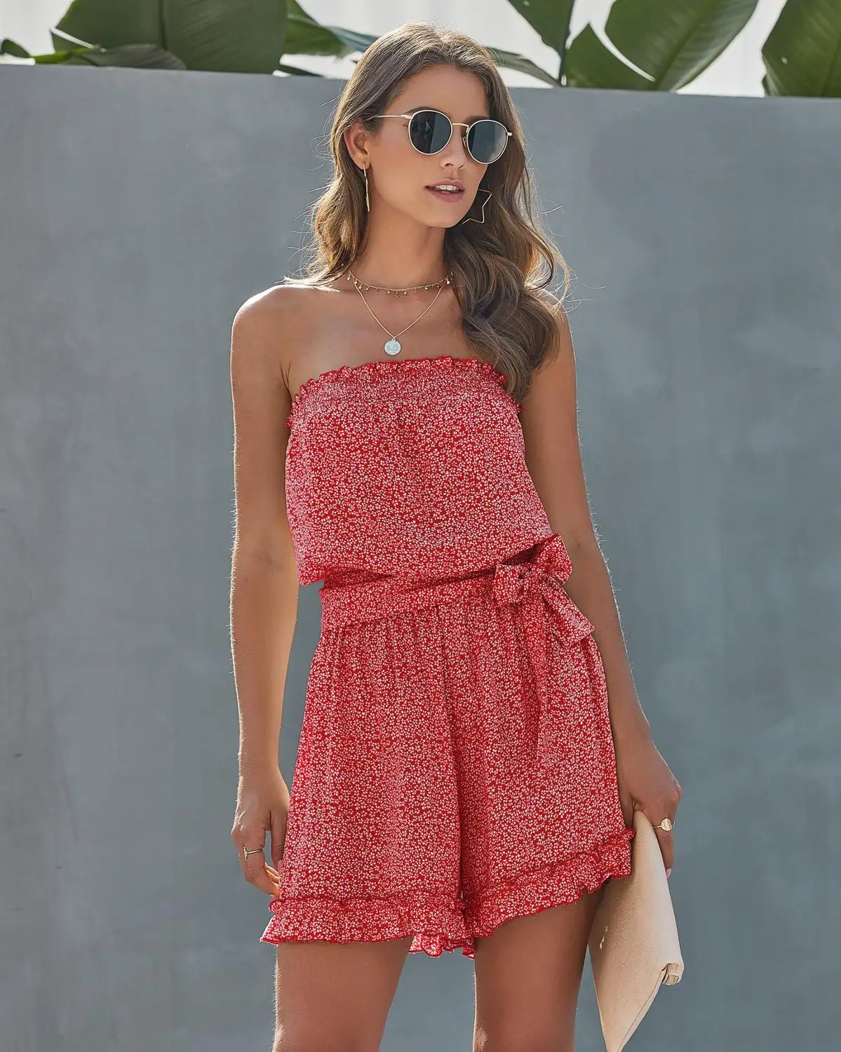 

Off The Shoulder Sexy Print Jumpsuit Women Strapless Sashes Jumpsuits Summer 2020 New Bohemian Playsuits Loose Casual Jumpsuits