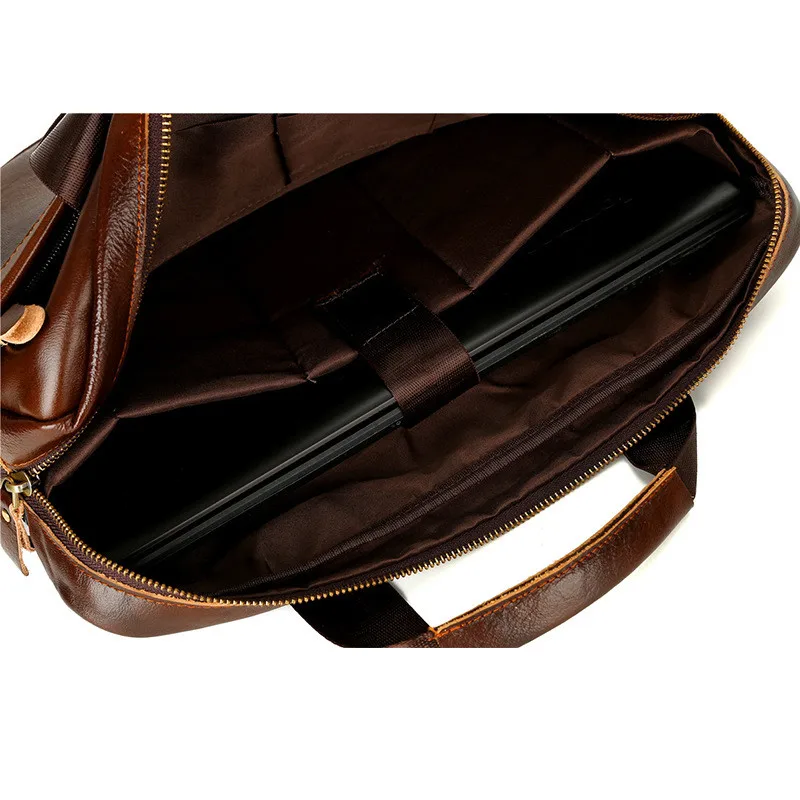 

2021 Men's Business Black Casual Bag Genuine leather Briefcase men's Tote bags Brown High quality male Business Large Capacity