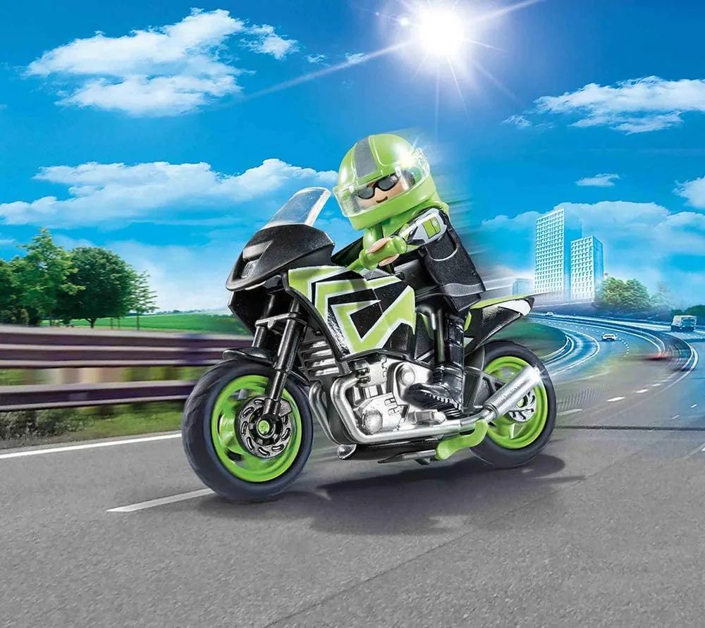 

PLAYMOBIL Motorcycle with Rider Figure Playset Building Set Small building block Children Splicing Toy Birthday Christmas Gift