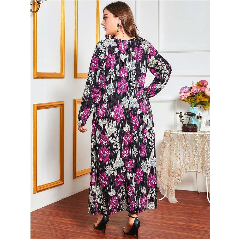 

Abaya Muslim Women Long Dress Floral Printed Ethnic Ramadan Islamic Vestido Arab Jilbab Dubai Kaftan Middle East Maxi Robe Gown