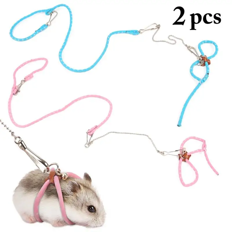 

2 Pcs Pet Hamster Leash Harness Sets Adjustable Small Animal Squirrels Hamsters Guinea Pig Outdoor Anti-Lost Vest Leash Supplies