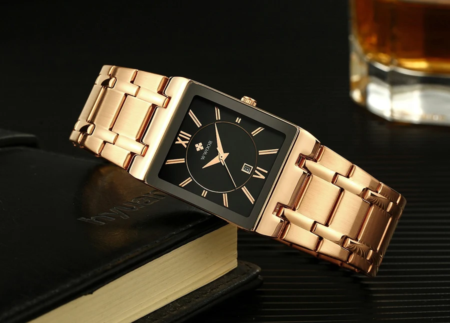 Relogio Masculino WWOOR Gold Black Watch Men Quartz Waterproof Wrist Watch For Men Fashion Square Casual Clock Male Dropshipping