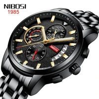 nibosi business quartz brand watch men chronograph watches black steel band military clock waterproof mens wristwatch relogio