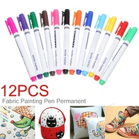 12pcset colorful fabric painting marker permanent fabric pens for t shirt clothes diy design school children painting tool