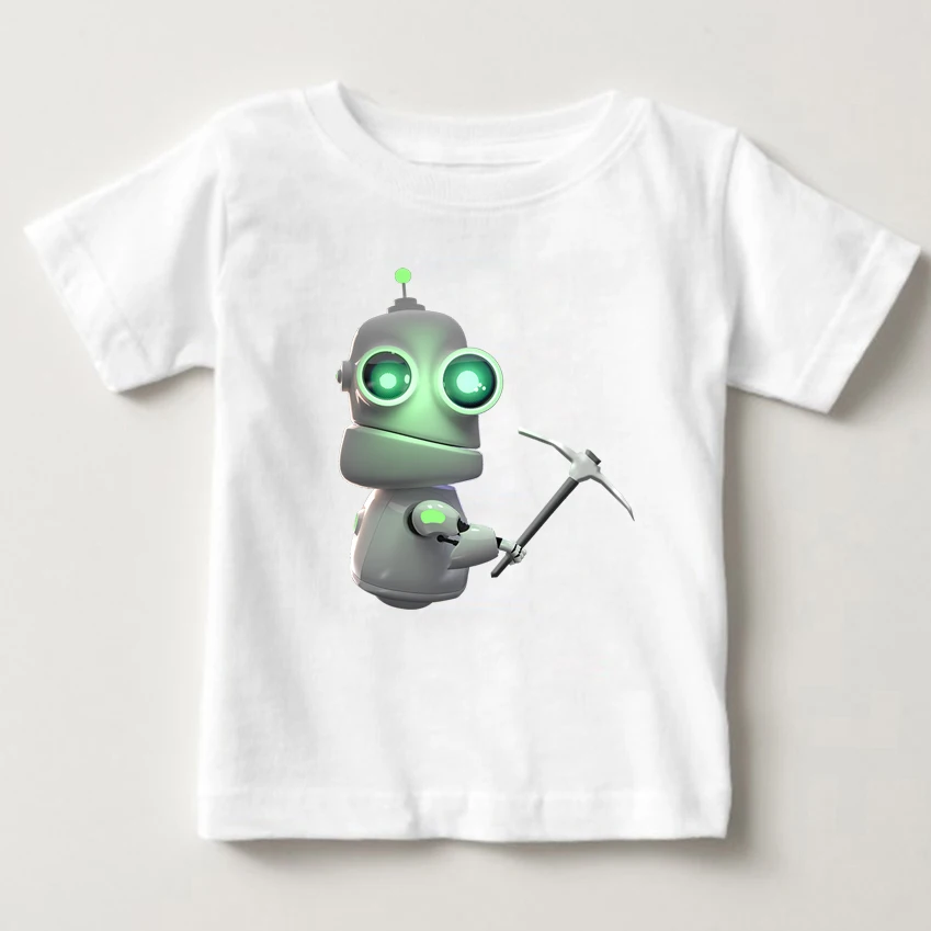 

Fashion Cartoon Boys Girls T-Shirts Kids White Cotton T shirts Child Summer Robot Print Tops Clothing shrt Comic robot tshirt MJ