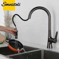 smesiteli gun gray brass single hole deck mounted 360 degree rotation kitchen pull out brass faucet hot and cold water sink taps