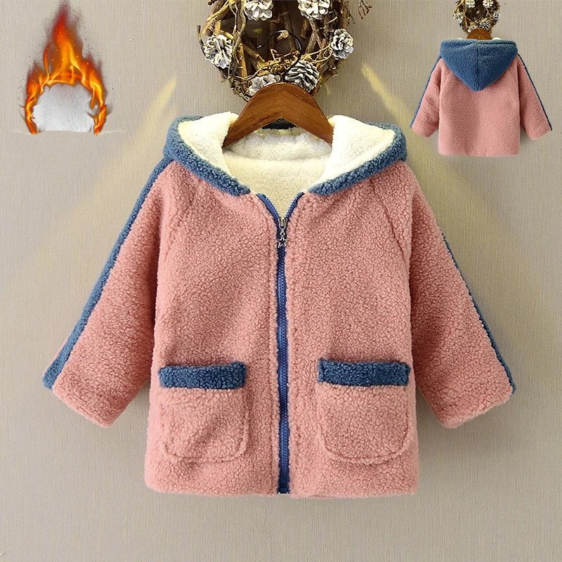 Girls Thick Coats Winter Berber Fleece Jackets Outerwear Children Hooded Coat Zipper For Kids Clothes | Детская одежда и обувь