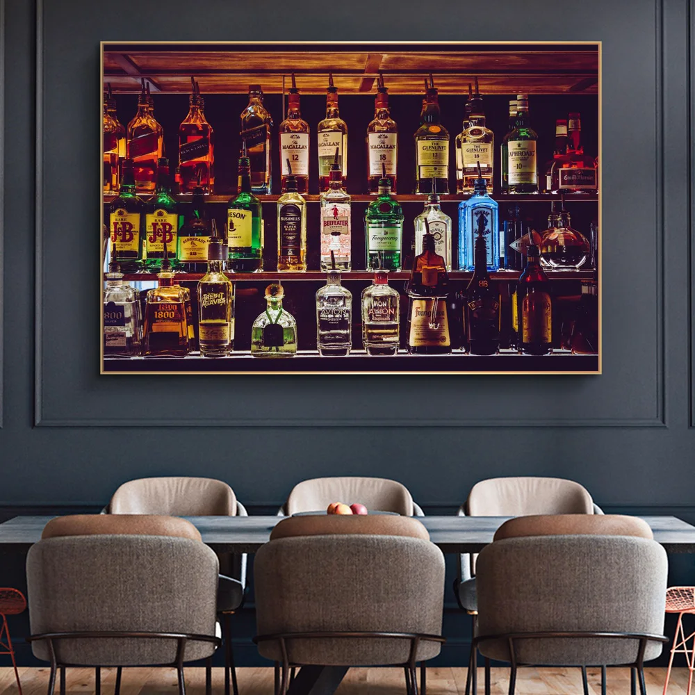 

Nordic Wall Art Whisky Wine Cabinet Canvas Prints Vodka Drinks Poster Painting Decoration For Saloon Bar Mural Pictures Cuadros