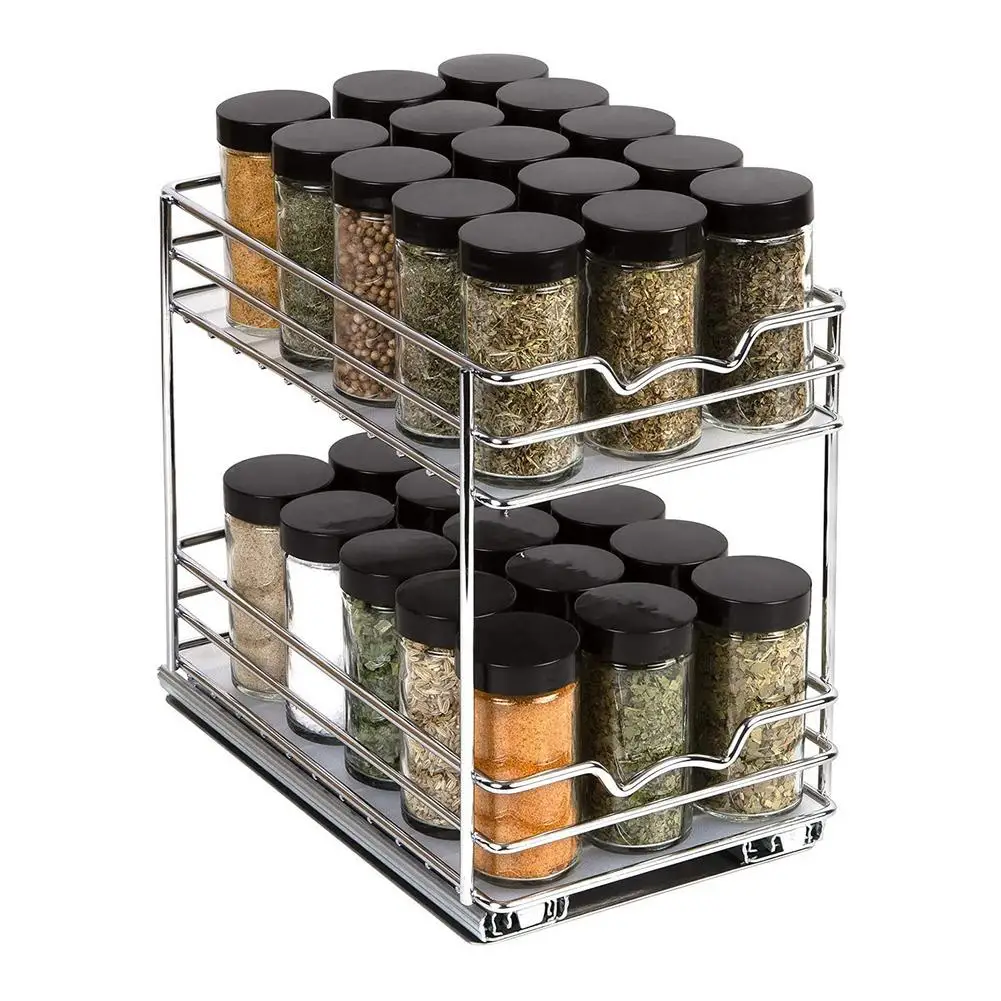 

Двухуровневая вертикальная металлическая полка для специй, кухонная полка с направляющими для приправ, декоративный органайзер, полка для ...