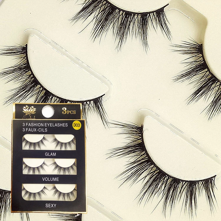 

D03 3pcs 3D False Eyelashes hand made fake lashes black cotton stalk natural long soft eye lash reuse daily eye extension