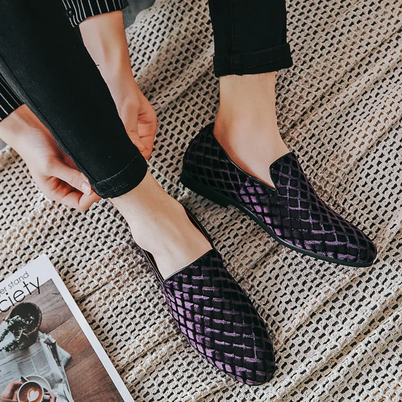 Мужские бархатные лоферы повседневные Мягкие Мокасины на плоской подошве для