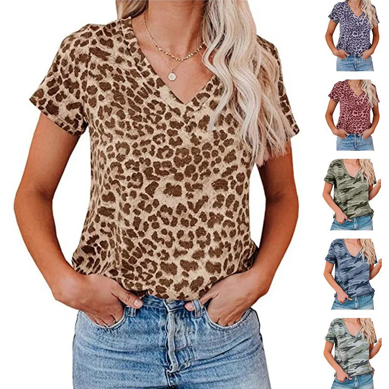 

Female Summer Short Sleeve Camouflage T-Shirt Pink Leopard Printed Tops 2021 New Women Casual T-Shirt Tops 8 Color Size S-3XL