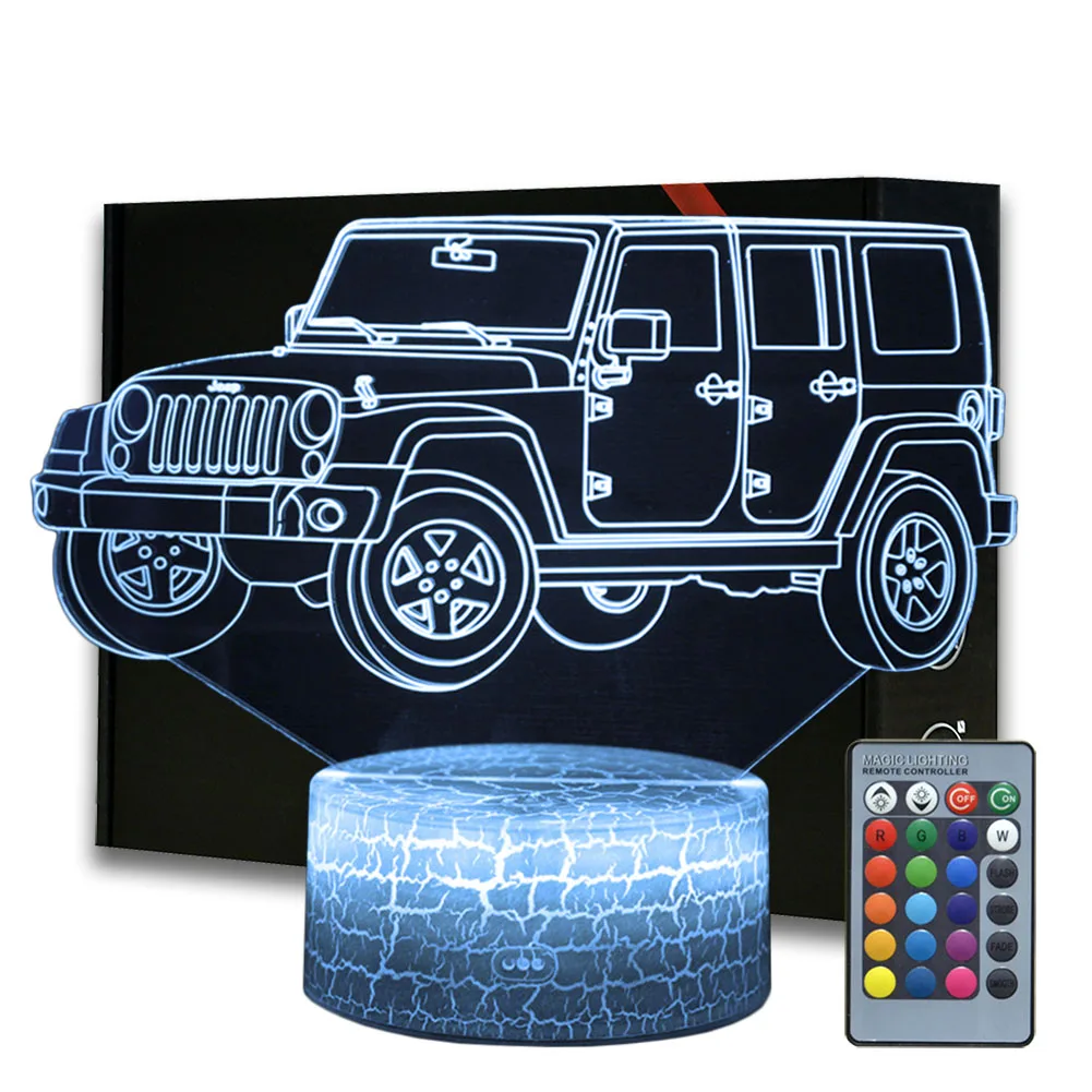 Автомобильный ночник с 3D иллюзией Jeep настольная лампа узором транспортных