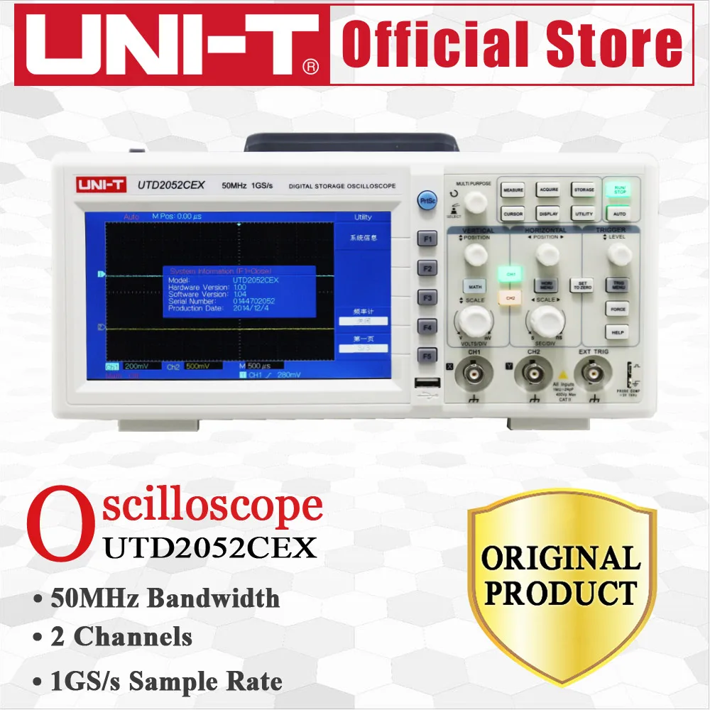 UNI-T UTD2052CEX Цифровые запоминающие осциллографы 2CH 50 МГц Сфера метр 7 дюймов