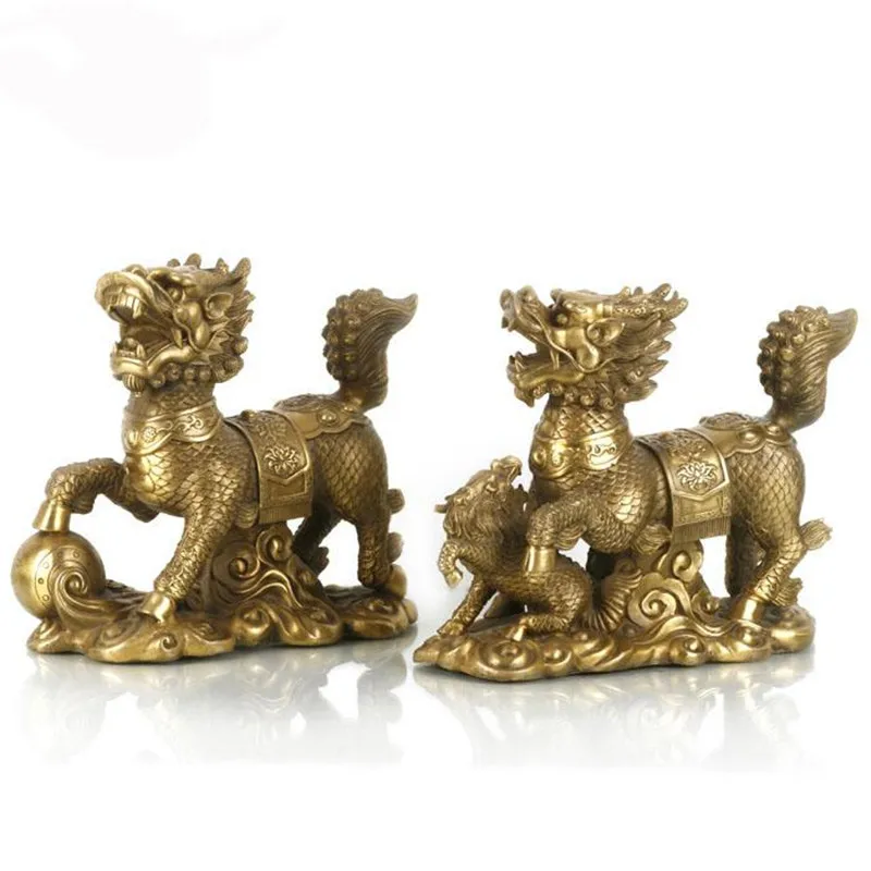 

MOEHOMES a pair of Chinese Bronze Brass Fengshui Kylin Pixiu Animal fengshui Statue home decorations metal handicraft