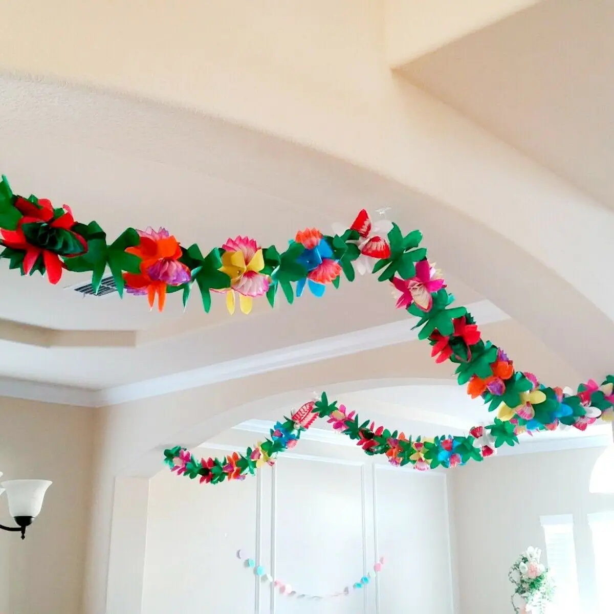 

3M Hawaiian Flower Banner Garland Hanging Bunting Paper Leaves Luau Tropical Banner Birthday Summer Beach Party Wedding Decor