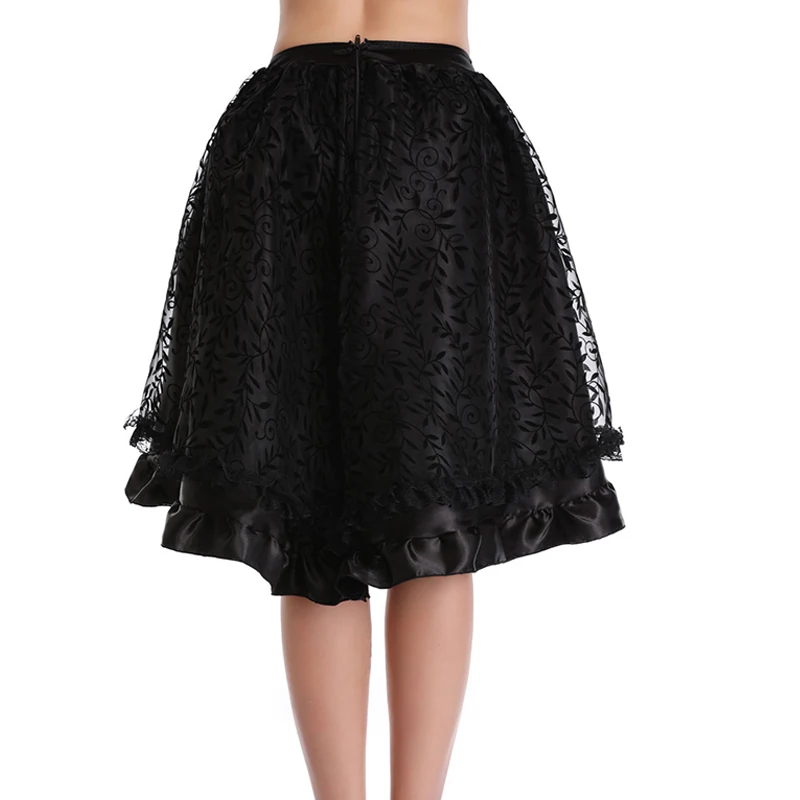 

Fiber Win Steampunk Vintage Corset Skirt Black Coffee Back Zipper Satin Lace Overlay Gothic Asymmetrical Skirts Plus Size S-6XL