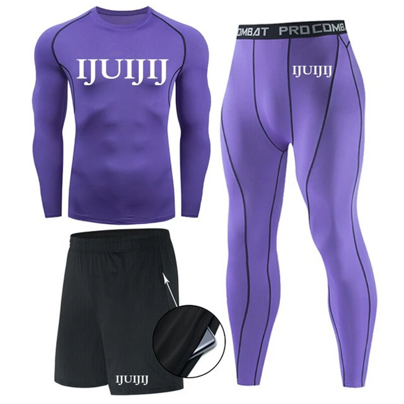 

Новый компрессионный спортивный костюм, облегающая Спортивная одежда для фитнеса, комплект для бега, футболка, термобелье, леггинсы, мужско...