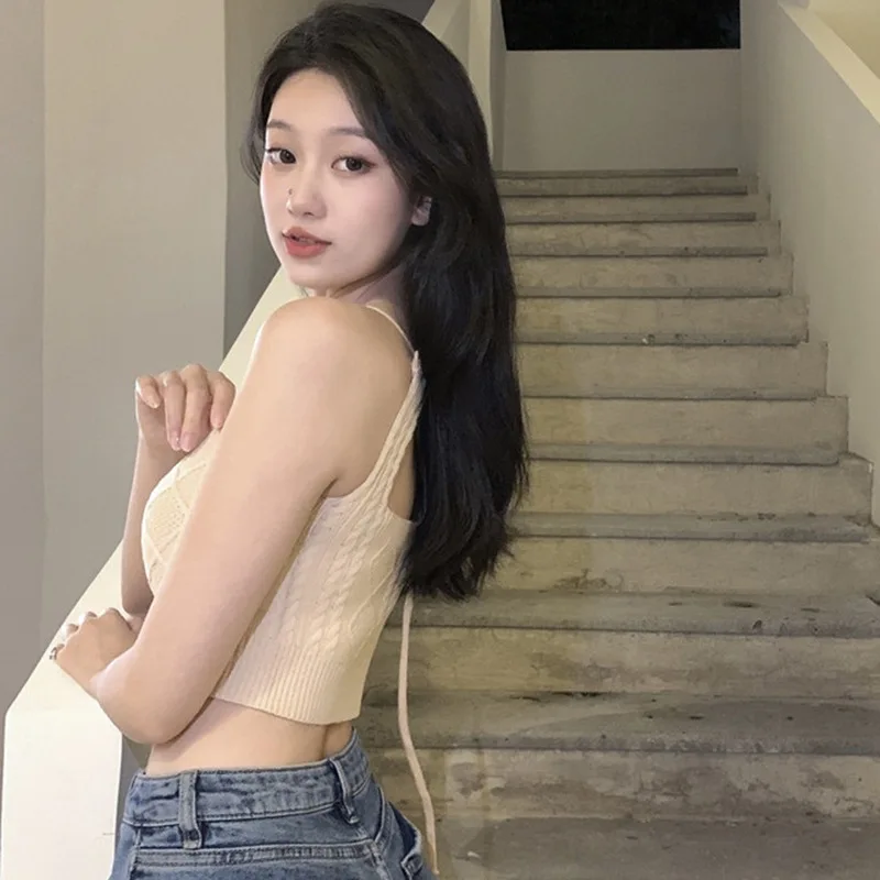 

Women Knitted Sleeveless Sling Camis V-Neck Summer Hollow Out Slim Fashion Backless Tank Top