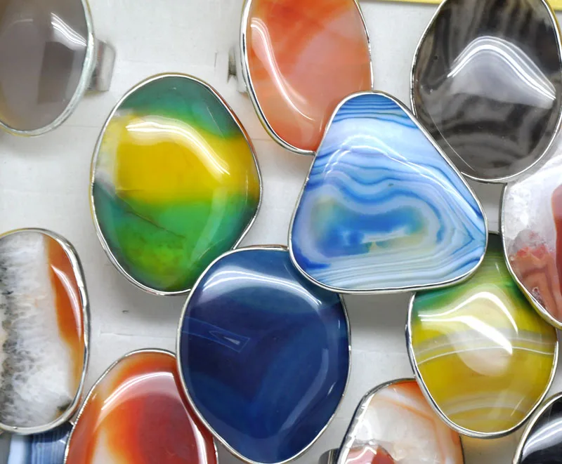 

20pcs Mixed Lots Band Ring Goldstone Blue Sand Aventurine Goldstone Shell Carnelian Crystal Irregular Shape Rings Wholesale