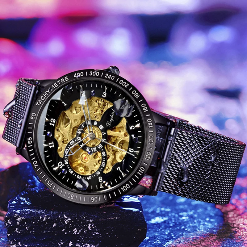 Часы наручные мужские автоматические Роскошные водонепроницаемые с кожаным