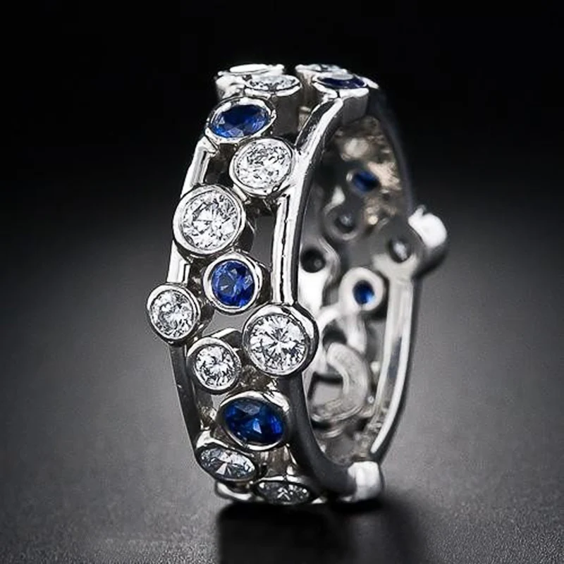 

Huitan 2022 New Female Rings Mosaic Blue/White Dazzling CZ Stone Daily Wear Everyday Fashion Ring for Women Party Finger Jewelry