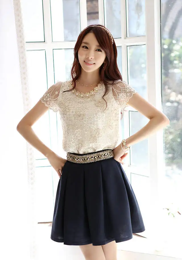 2020 летняя Офисная женская шифоновая рубашка кружевной топ с вышитым бисером