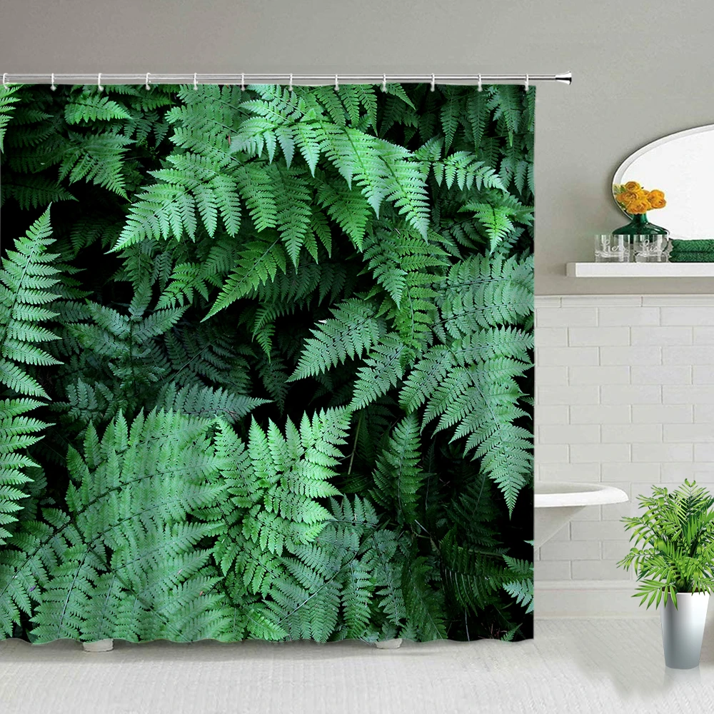 

Занавеска для душа с зелеными листьями тропических растений s sктус цветок птица декор для ванной водонепроницаемый тканевый занавес для ва...