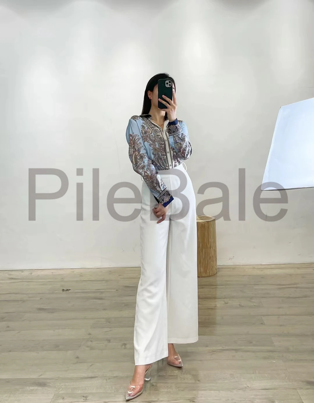 Женский комплект из блузки и длинных брюк с принтом 100% шелка | Женская одежда