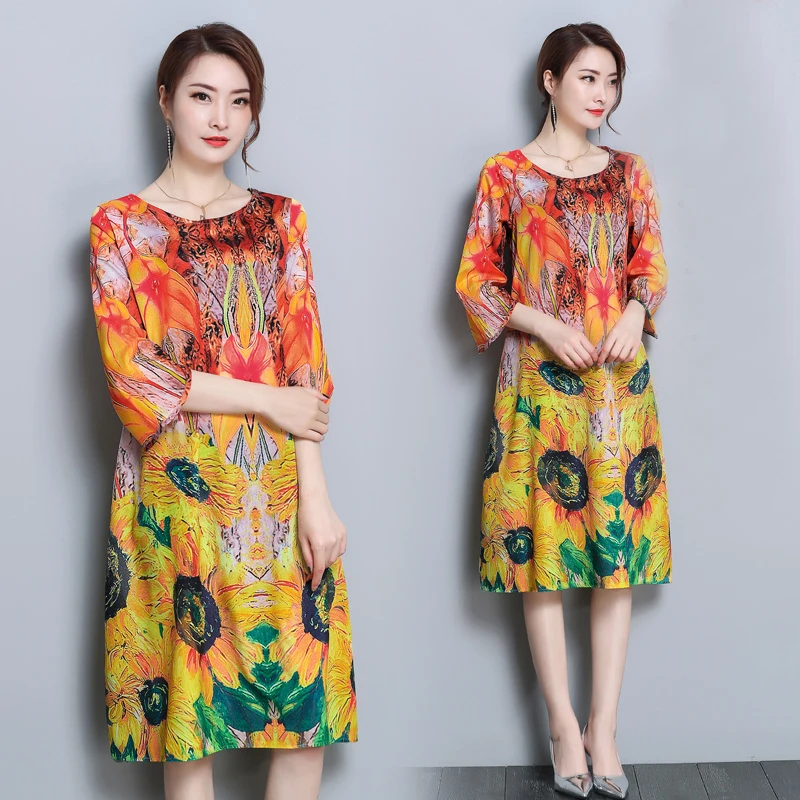 

Женское винтажное платье-миди с коротким рукавом и принтом