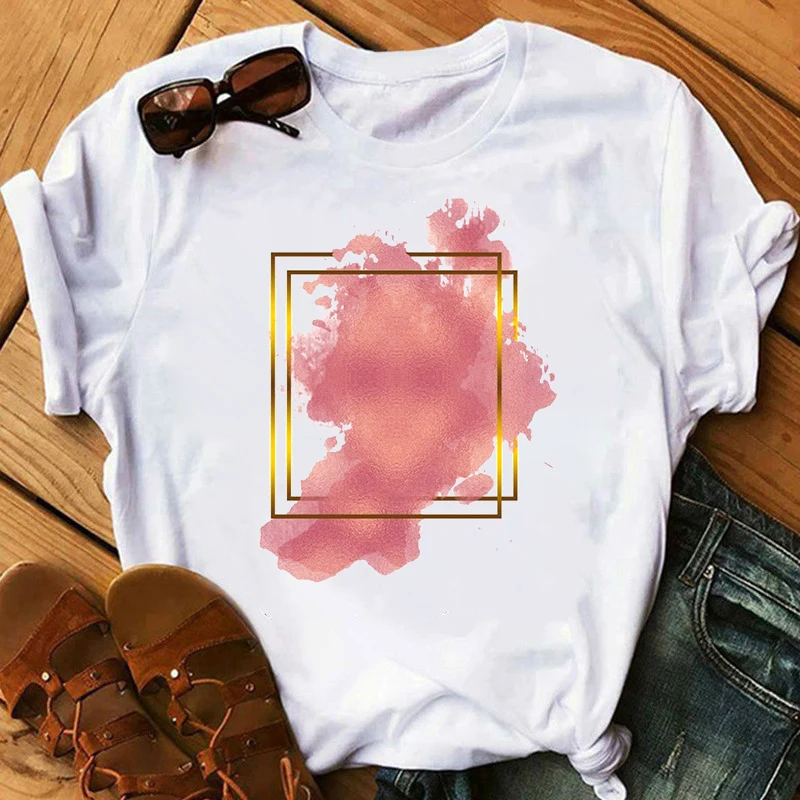 

Geometry color block printed t shirt women Harajuku Tops Tee Female Tshirts 90s Graphic T-shirt Cute Short Sleeve white tshirt