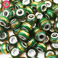 10pcs green color glitter big hole round flame murano spacer beads fit troll charms pandora bracelet necklaces diy women jewelry