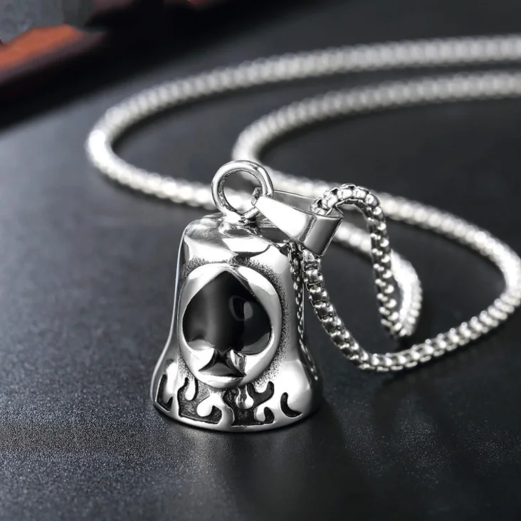 

New Fashion Trend Personality Retro Punk Magician Shovel Bell Necklace Men's Charm Motorcycle Bell Pendant Accessories Jewelry