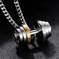 barbell necklace mens stainless steel couple necklace pendant rock gold necklace sporty gifts for a man fitness jewelry for neck