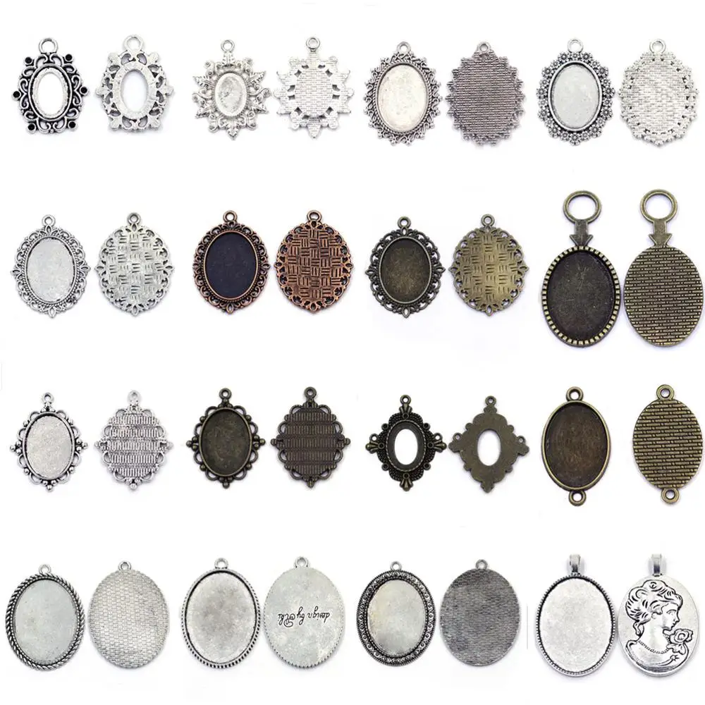 

30g Pendants Cameo Cabochon Base Tray Bezel Setting Oval Blank Bronze Silver Tone For Charm Necklaces Jewelry DIY Findings