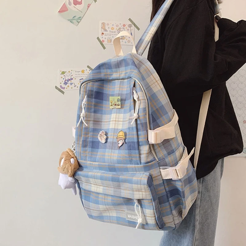 Школьный рюкзак в клетку, большой емкости, для студентов, для девочек-подростков, для путешествий, повседневный рюкзак