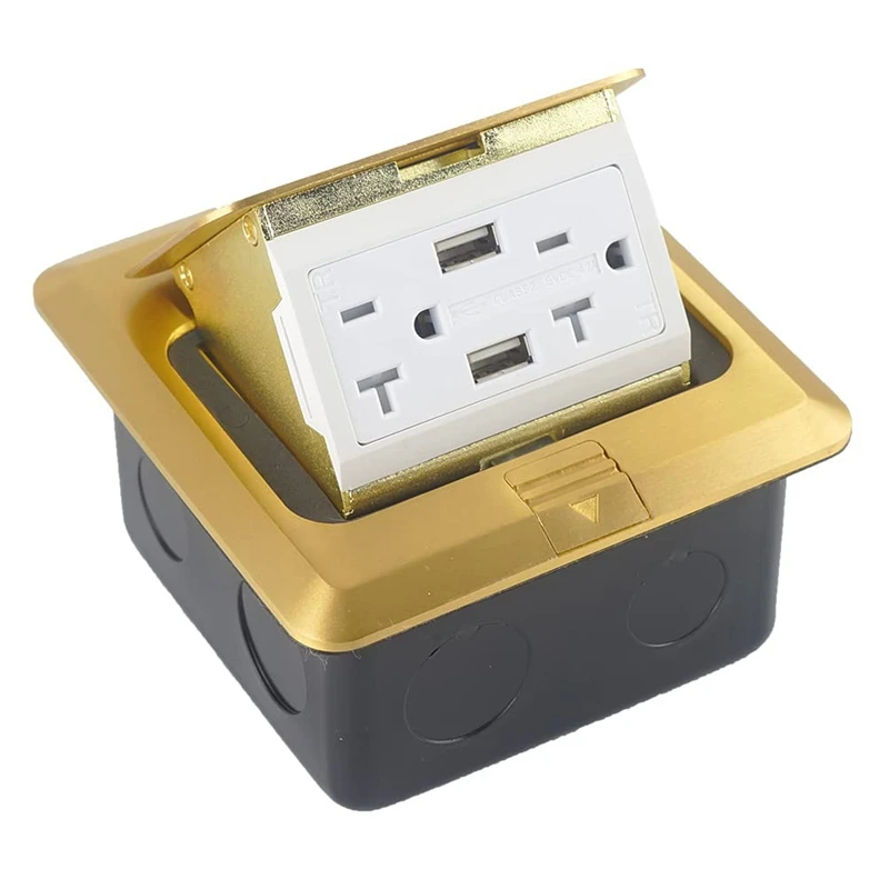 

-Up Floor Outlet Covers Box, Power Box Kit 20A Duplex Receptacle and 2 USB Charging Ports, US Plug