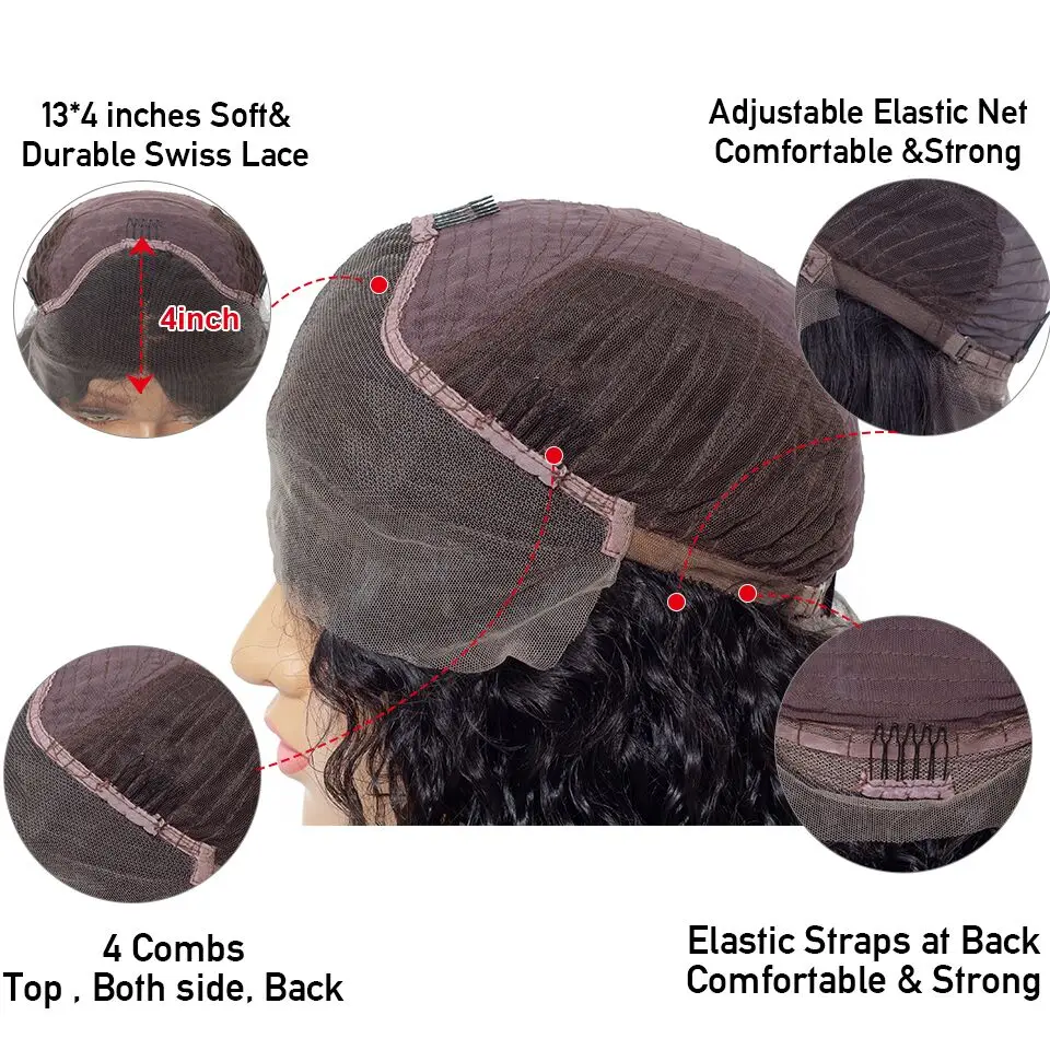 Бразильский Реми человеческие волосы парик объемная волна натуральный Цвет 13X4