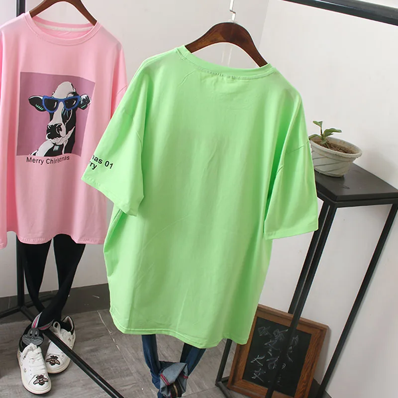 

Summer Women Ultra Soft Loose Casual Cotton T Shirt Short Sleeve Chic Cartoon Printed Oversized Tunic Top Maxi Size