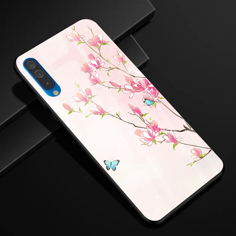 Для samsung Galaxy A50 чехол PC Пластиковый стеклянный чехол для телефона черный ТПУ бампер чехол для samsung Galaxy A50 A 50 A505F A505 чехол - Цвет: 32