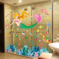 shijuekongjian mermaid seaweed wall stickers diy fish seagrasses mural decals for kids room baby bedroom bathroom decoration