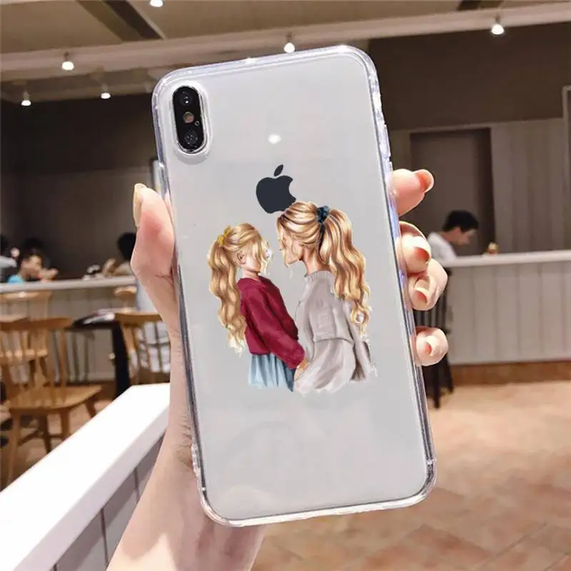 

Cartoon mother baby boy girl Phone Case Transparent for iPhone 6 7 8 11 12 s mini pro X XS XR MAX Plus